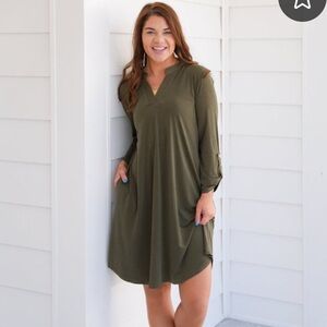 Dear Scarlett Olive Green V-Neck Dress